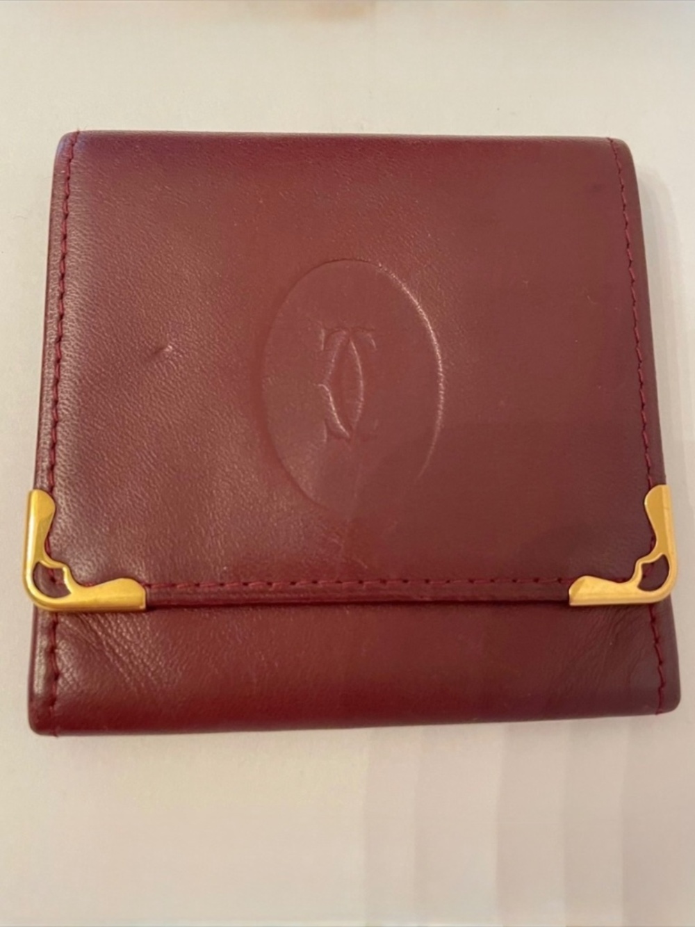 CARTIER Must de Cartier Bordeaux Calfskin Leather Coin Purse